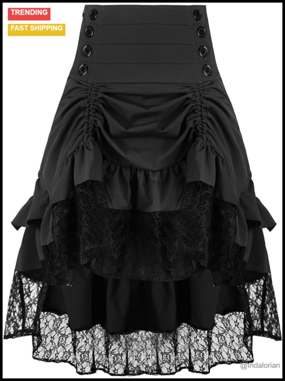 Gothic Steampunk High Low Lace Ruffle Pirate Skirt